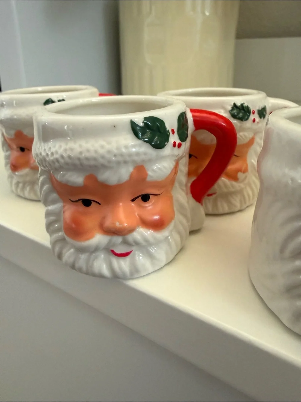 Festive Santa Face Mini Ceramic Espresso Mugs - Set of 6